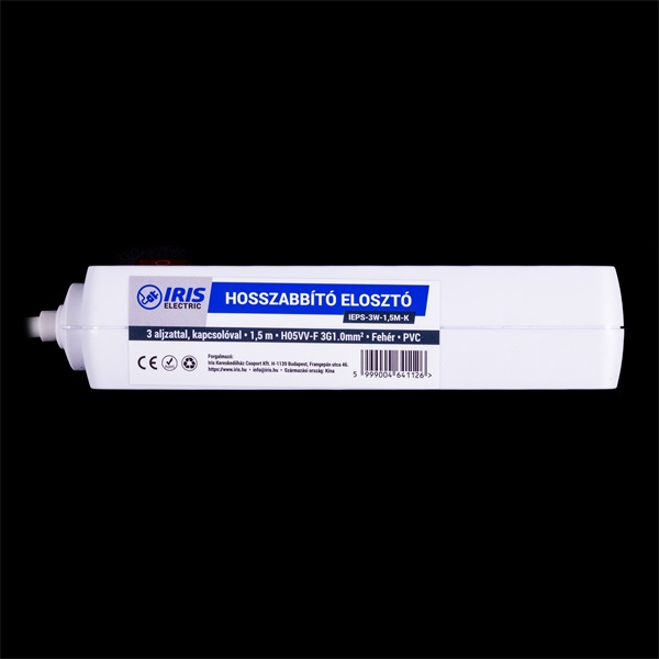 IRIS Electric IEPS-3W-1,5M-K Hosszabbító elosztó 3 aljzattal, kapcsolóval, 1,5m fehér IRIS Electric IEPS-3W-1,5M-K Hosszabbító elosztó 3 aljzattal, kapcsolóval, 1,5m fehér