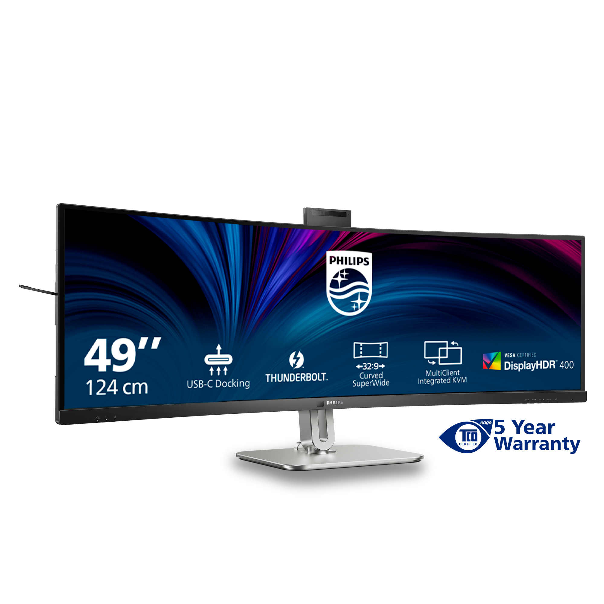 PHILIPS 48 49B2U6903CH/00 Monitor - 5120x1440, UWQHD, LED, VA, 75Hz, 4ms, Ívelt, Hangszóró, LAN, Pivot, WEBCAM, Fekete-ezüst