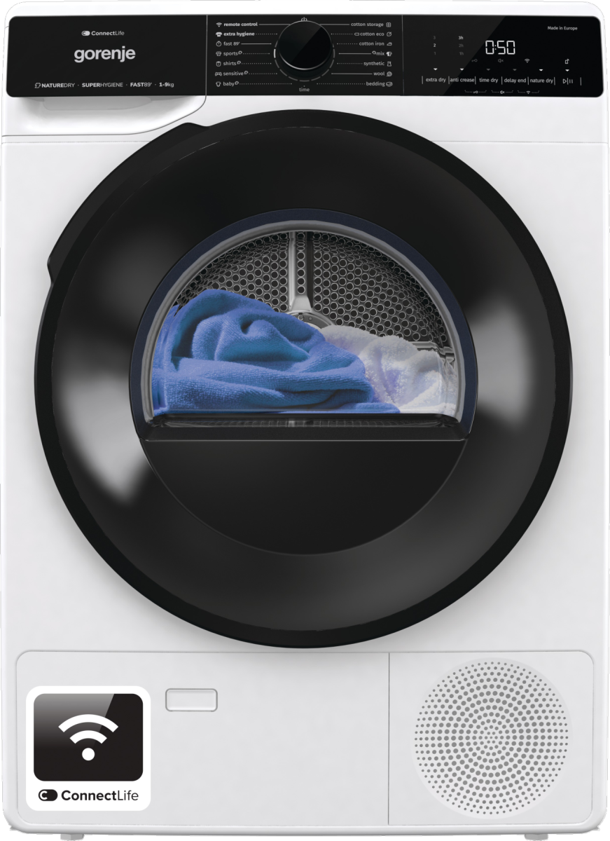 Gorenje DPNA92WIFI Hőszivattyús szárítógép – 9 Kg, A Energiaosztály, PowerPlusMotor, ExtraHigiénia,  AutoDrain