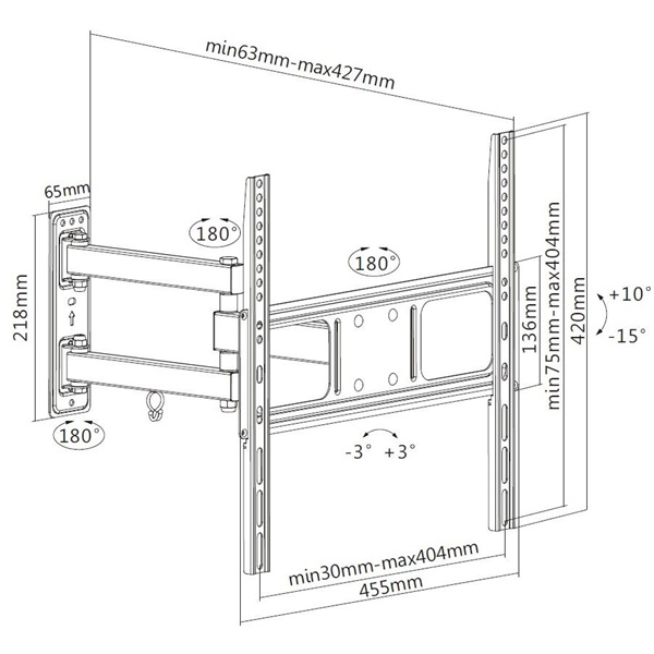 Equip   650341  32"-55" dönthető forgatható TV Fali konzol Fekete 