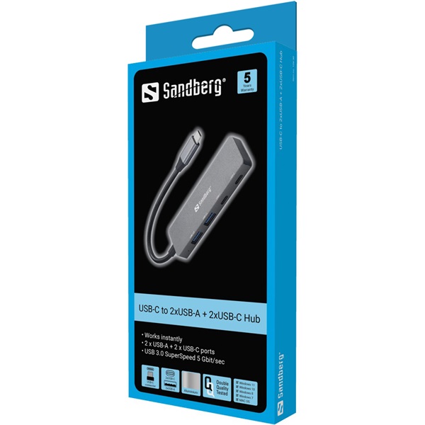 Sandberg USB Hub  USB-C to 2xUSB-A + 2xUSB-C Hub