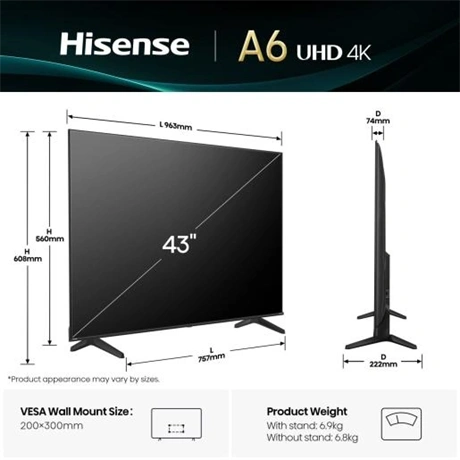 Hisense 43" 43A6Q 4K UHD Smart LED TV