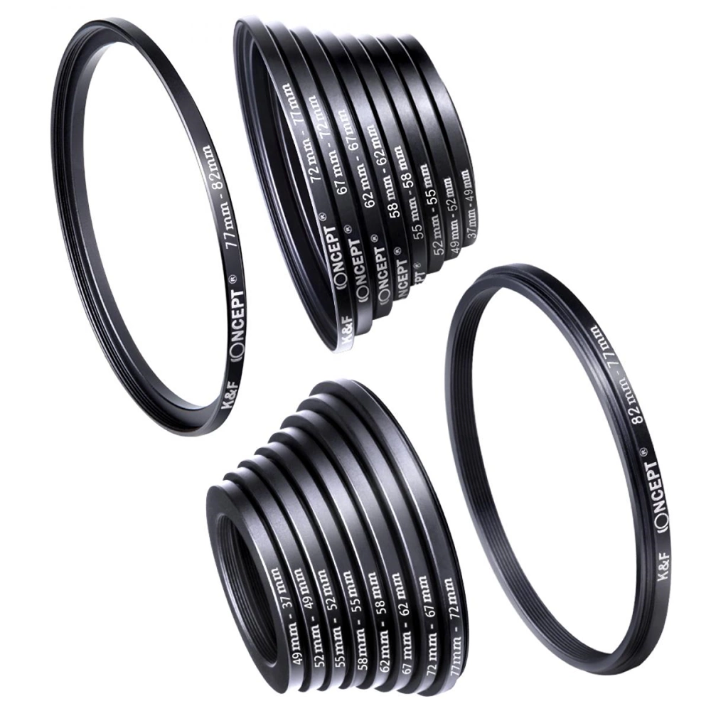 K&F Concept 18 db-os menetátalakító gyűrű szett (Step-Up és Down) 37-82mm