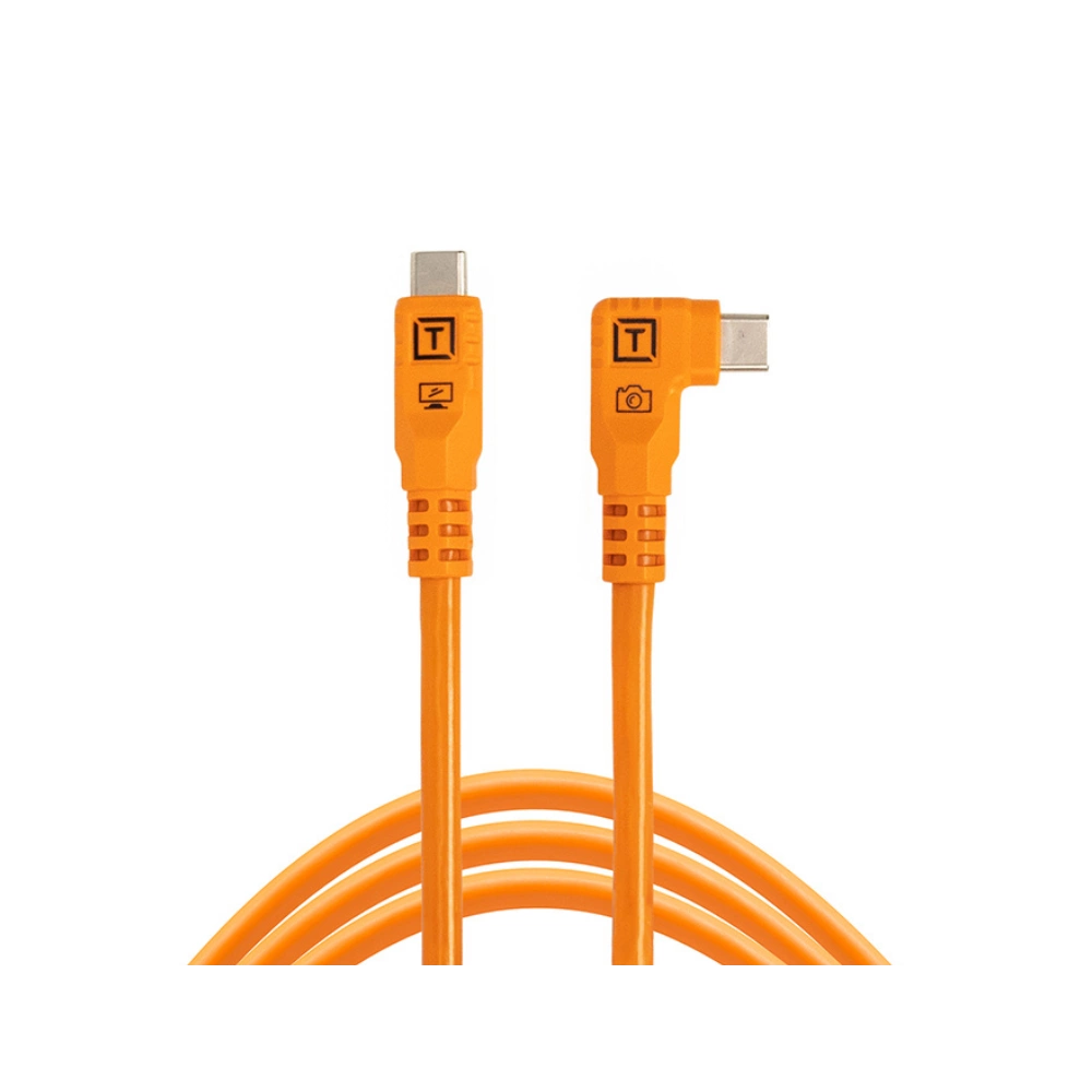 TetherPro Optima 10G USB-C, 1.8m, Straight to Right Narancs