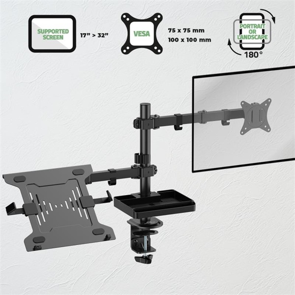 Advance XTENDMOUNTS FLEX 17-32" Max.: 2x9kg dönthető forgatható Monitor/Notebook Asztali konzol Fekete Advance XTENDMOUNTS FLEX 17-32" Max.: 2x9kg dönthető forgatható Monitor/Notebook Asztali konzol Fekete
