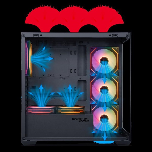 Spirit of Gamer SPARK Black Fekete  ablakos 6x12cm ventilátor alsó táp Számítógépház 