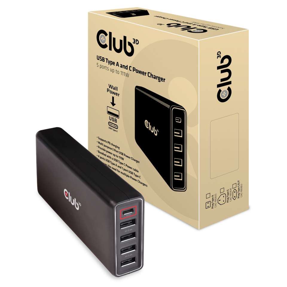 CLUB3D 5 portos USB töltő fekete (CAC-1903EU)