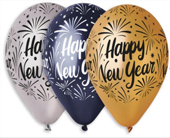 Léggömb 33 cm Happy New Year  3 különböző szín