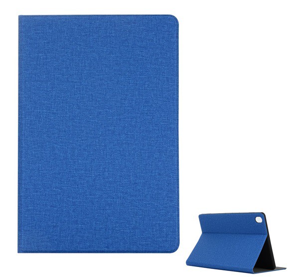 Tok álló, bőr hatású (FLIP, oldalra nyíló, asztali tartó funkció, textil hatás) KÉK [Huawei MediaPad M6 10.8 LTE]