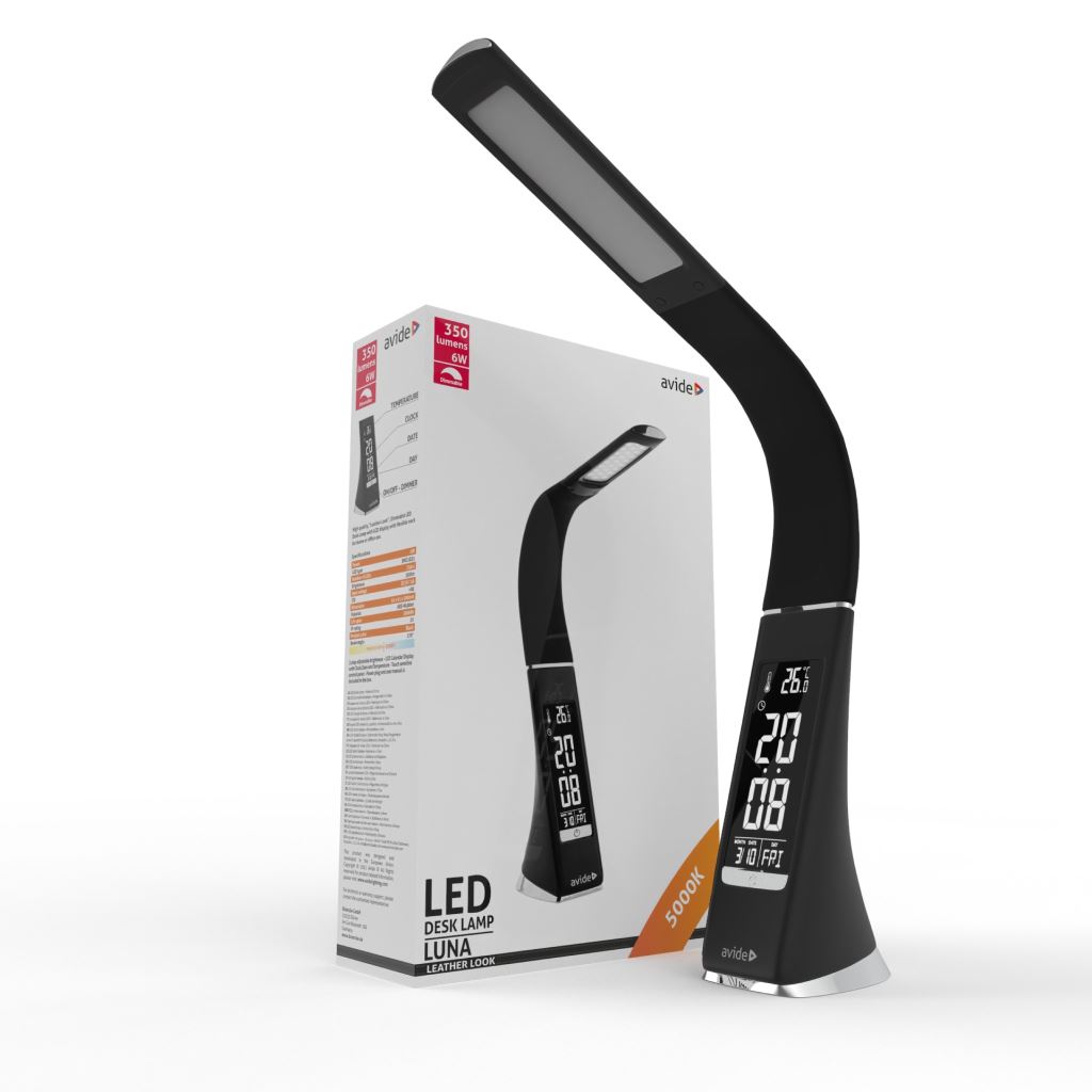 Avide LED asztali lámpa üzleti bőrhatású naptár fekete 6W (ABLDL-BLC-6W-BL)