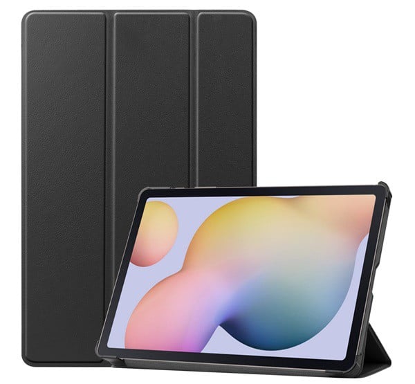 Tok álló, bőr hatású (aktív FLIP, oldalra nyíló, TRIFOLD asztali tartó funkció) FEKETE [Samsung Galaxy Tab S8 LTE (SM-X706)]