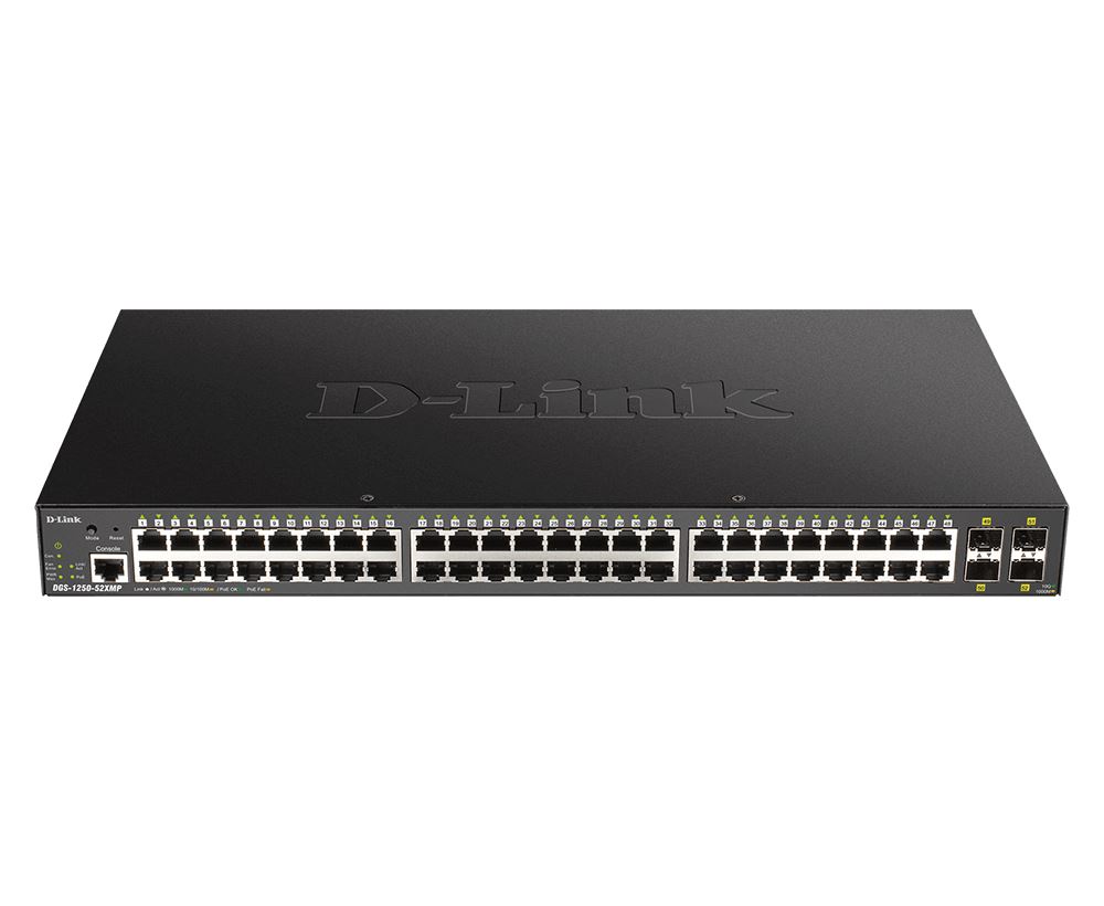 D-Link DGS-1250-52XMP 10/100/1000Mbps 52 portos PoE switch