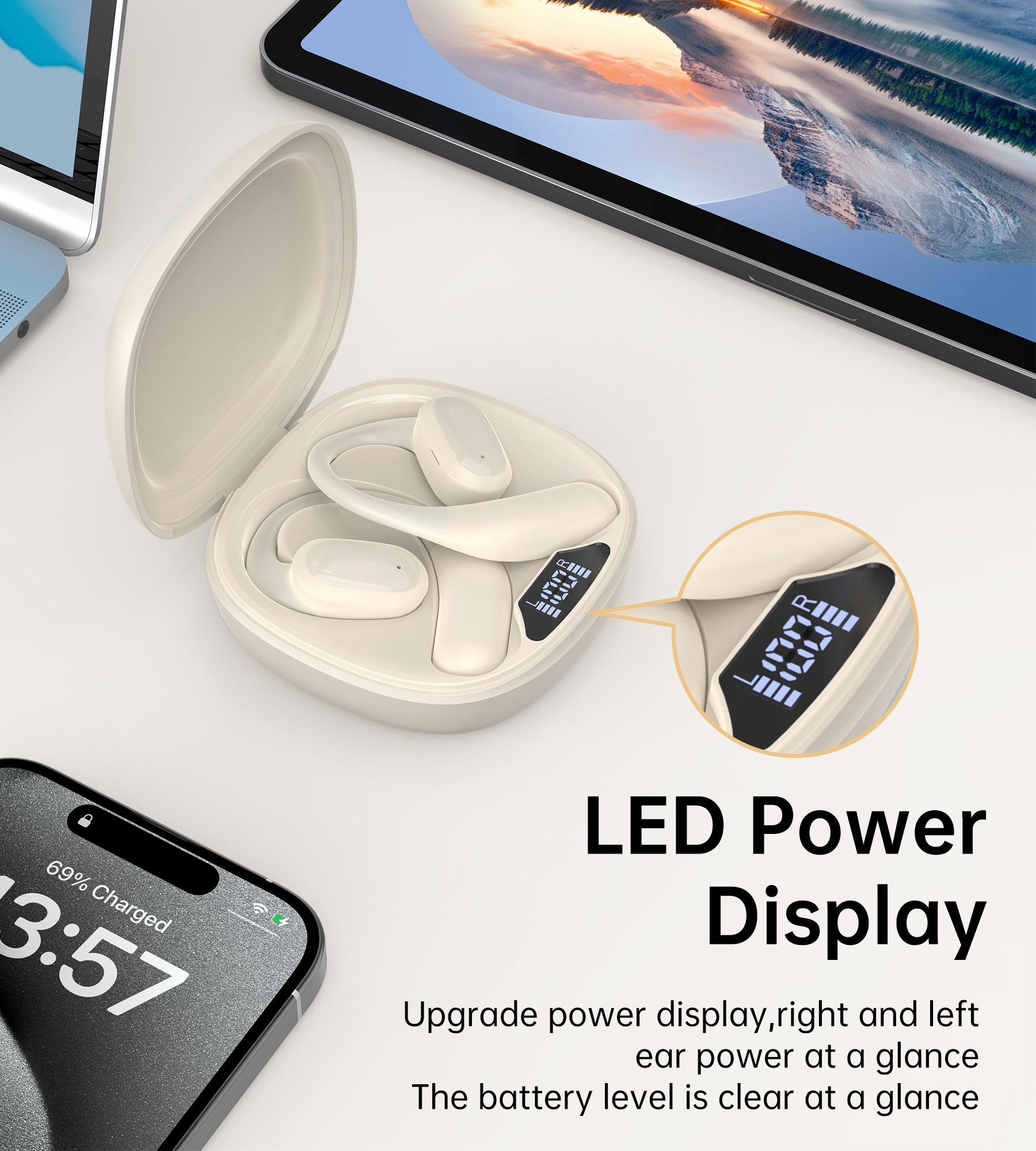 Choetech BH-T25 Wearable Stereo Open-Ear Wireless Bluetooth  Fülhallgató Elefántcsont  
