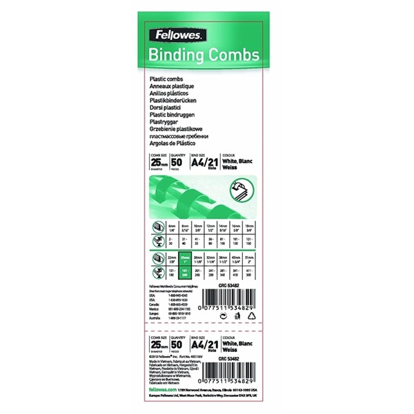 Fellowes 25mm 50db-os 181-200lapos fekete műanyag spirál Fellowes 25mm 50db-os 181-200lapos fekete műanyag spirál