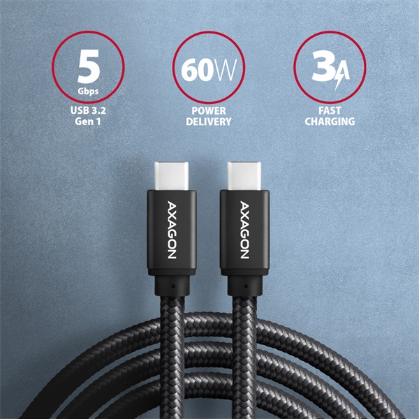 Axagon BUCM3-CM15AB Speed USB-C - USB-C adat- és töltőkábel 1.5m fekete Axagon BUCM3-CM15AB Speed USB-C - USB-C adat- és töltőkábel 1.5m fekete