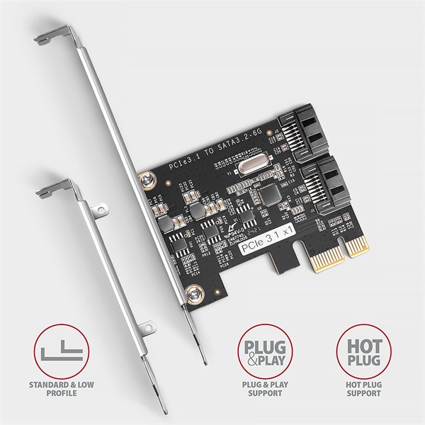 Axagon 2x SATA port bővítő kártya PCIe (PCES-SJ2)