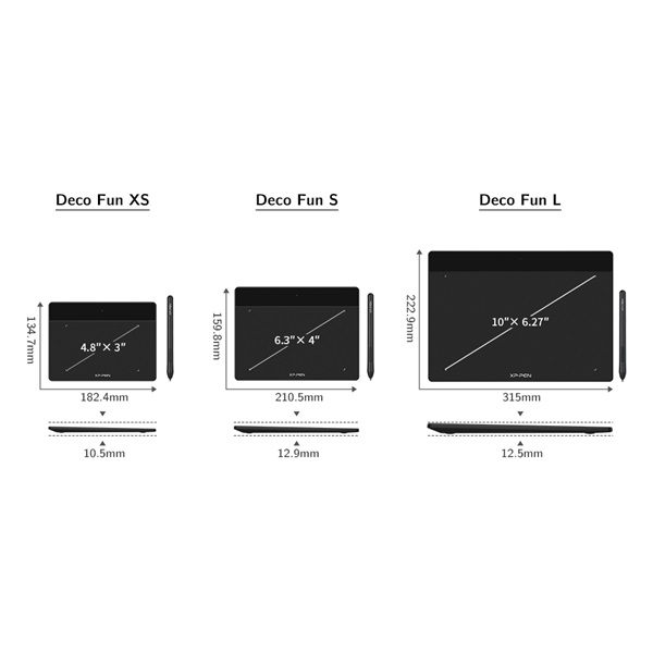 XP-PEN DECO FUN XS_BK  4,8"x3" 5080 LPI PS 8192  220 RPS USB-C Grafikus tábla Fekete