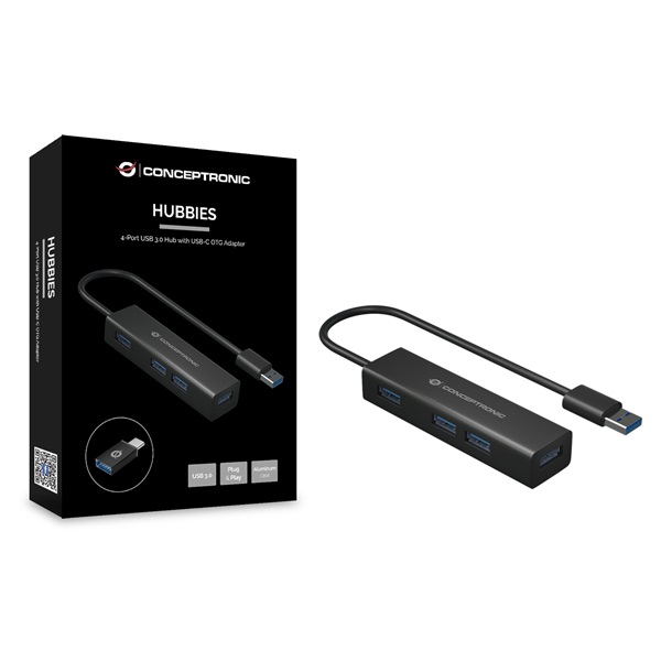 Conceptronic HUBBIES06B 4 Port USB3.0 USB Hub Fekete Conceptronic HUBBIES06B 4 Port USB3.0 USB Hub Fekete