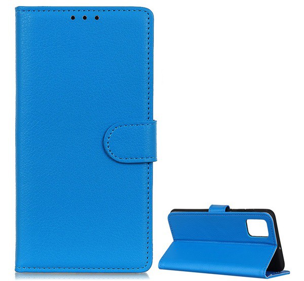 Tok álló, bőr hatású (FLIP, oldalra nyíló, asztali tartó funkció, prémium) VILÁGOSKÉK [Xiaomi Mi 10T Pro 5G]