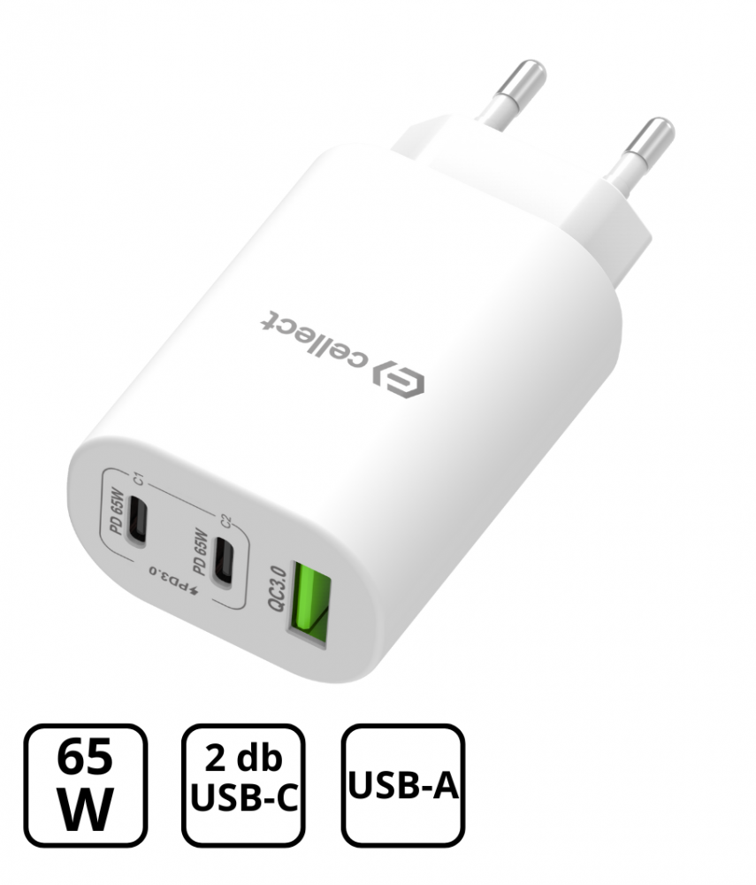 Hálózati gyorstöltő adapter 65W, Fehér