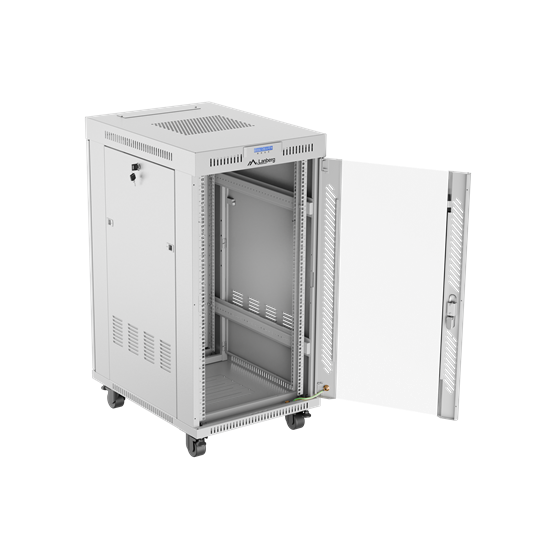Lanberg 19" szabadon álló rack szekrény 22U/600X800 üvegajtó, lapraszerelt, LCD kijelző, szürke V2
