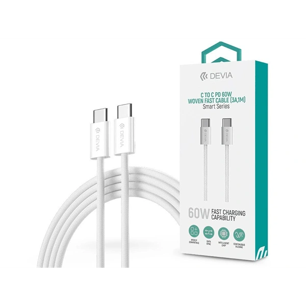 Devia ST399381 Smart Series 60W PD Type-C 1m adat-és töltőkábel Fehér