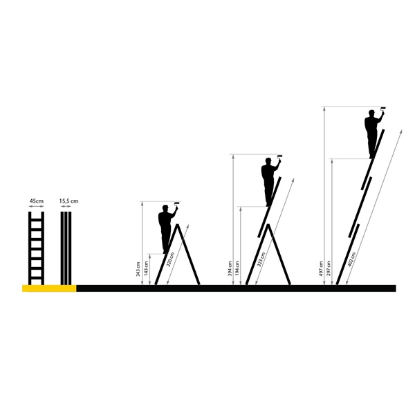 DRABEST HOME 3x8 lépcsős multifunkcionális alumínium létra, kitolható, összecsukható