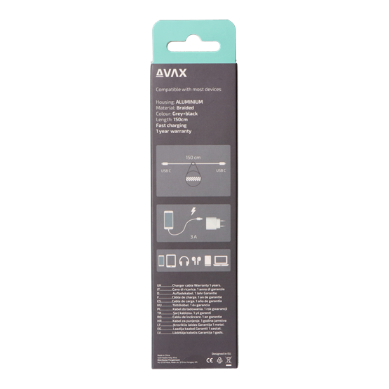  AVAX CB302G STEELY Type C-Type C 60W  1,5m 3A gyorstöltő  kábel  acélszürke
