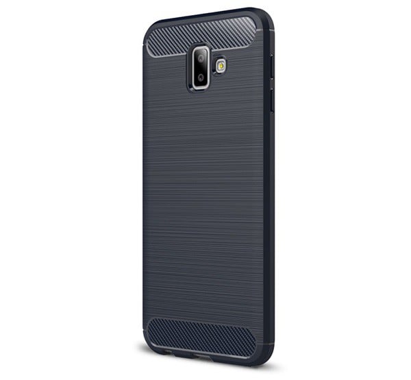 Szilikon telefonvédő (közepesen ütésálló, légpárnás sarok, szálcsiszolt, karbon minta) SÖTÉTKÉK [Samsung Galaxy J6 Plus (SM-J610F)]