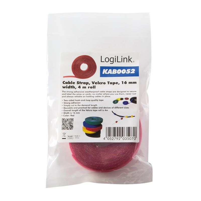 LogiLink KAB0052 tépőzáras kábelkötegelő 4m piros LogiLink KAB0052 tépőzáras kábelkötegelő 4m piros