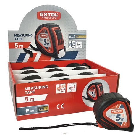 Extol Premium 8821025 MÉRŐSZALAG, GUMÍROZOTT, 1 STOPPOS, 5M×19MM