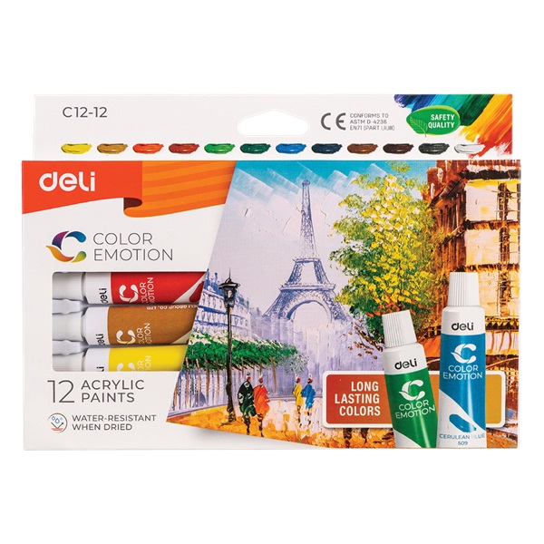 Deli Color Emotion 12ml 12db/csomag akrilfestékkészlet Deli Color Emotion 12ml 12db/csomag akrilfestékkészlet