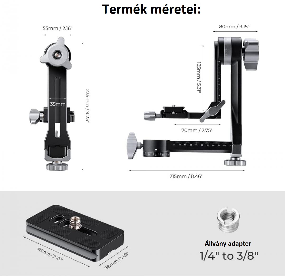 K&F Concept gimbal állványfej, arca swiss, CNC alumínium ötvözet
