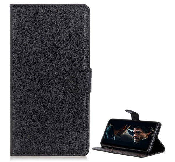 Tok álló, bőr hatású (FLIP, oldalra nyíló, asztali tartó funkció, prémium) FEKETE [Xiaomi Redmi 9A (Redmi 9 AT)]