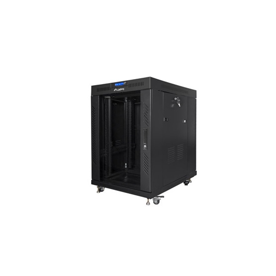 Lanberg 19" szabadon álló rack szekrény 15U/800X1000 üvegajtó, lapraszerelt, LCD kijelző, fekete V2