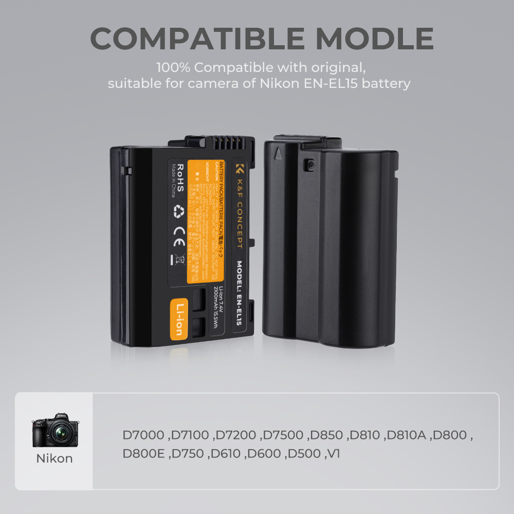 K&F Concept hordozható dupla USB-C akkumulátor MH-25 töltő + 2db EN-EL15 akkumulátor 2100mAh K&F Concept hordozható dupla USB-C akkumulátor MH-25 töltő + 2db EN-EL15 akkumulátor 2100mAh