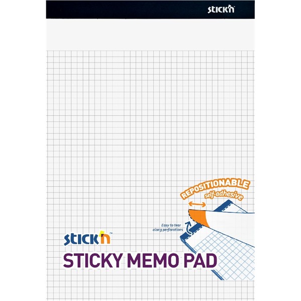 Stick`N 254x178mm 50 lap/tömb négyzetrácsos fehér öntapadó jegyzetfüzet