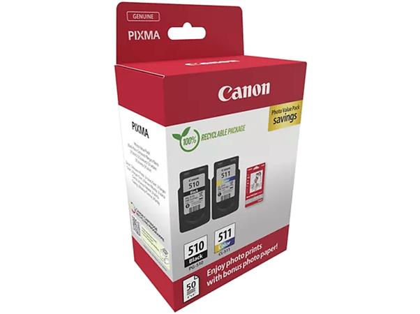 CANON PG510/CL511 Tintapatron multipack + GP-501 fotópapír  Pixma MP240 nyomtatóhoz  Fekete, színes, 220+240 o. + 50 ív
