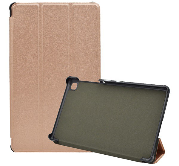 Tok álló, bőr hatású (aktív FLIP, oldalra nyíló, TRIFOLD asztali tartó funkció) ROZÉARANY [Samsung Galaxy Tab A7 Lite LTE (SM-T225)]