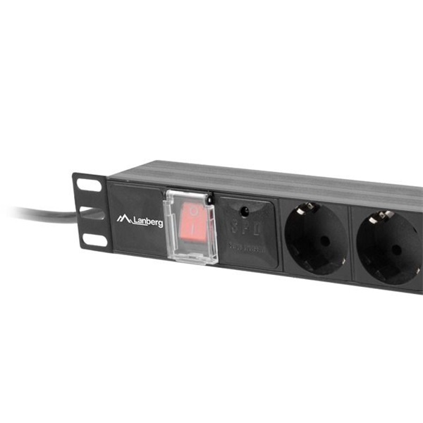 Lanberg PDU-07F-0200-BK 2m vezetékkel 19" 1U 7xSchuko aljzat Uni-Schuko csatlakozóvéggel fekete elosztósor kapcsolóval