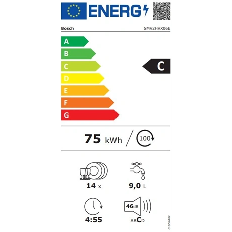 Bosch SMV2HVX06E Beépíthető 14 terítékes mosogatógép - C energiaosztály