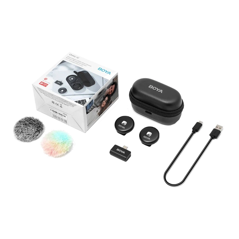 Boya Omic-U 2.4GHz Ultrakompakt vezetéknélküli szett (Android 1+2 Töltődoboz) Fekete
