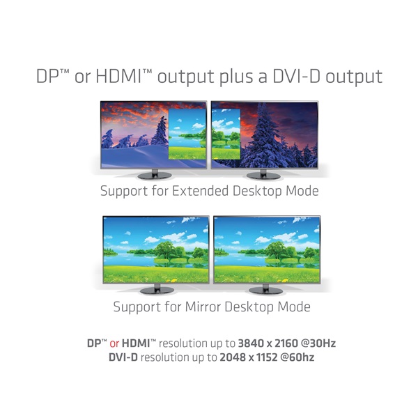 Club 3D  CSV-3103D DUAL DISPLAY/4K 3.2 USB-A to HDMI  DP  DVI-D  3xUSB-A  RJ45  3.5 Jack Audio +Mic Notebook Dokkoló
