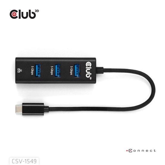 Club3D USB Type-C 3.2 Gen1 to 3 Ports USB Type-A with Gigabit Ethernet Club3D USB Type-C 3.2 Gen1 to 3 Ports USB Type-A with Gigabit Ethernet