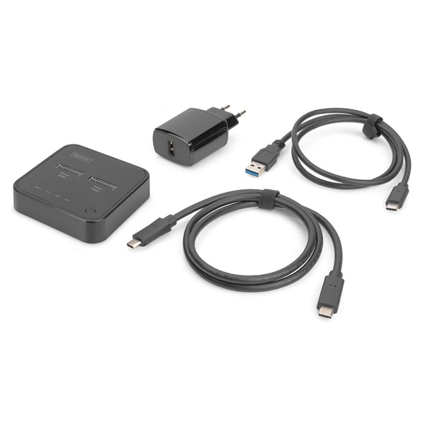 Digitus Dual M.2 NVMe SSD Docking Station with Offline Clone Function USB-C Fekete
