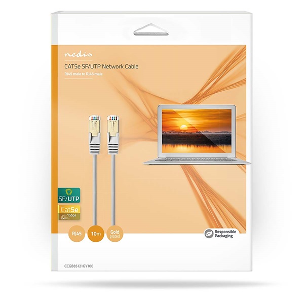 Nedis CCGB85121GY100  SF/UTP Cat5e patch RJ45  10/100/1000 Mbit/s  hossz 10m kábel