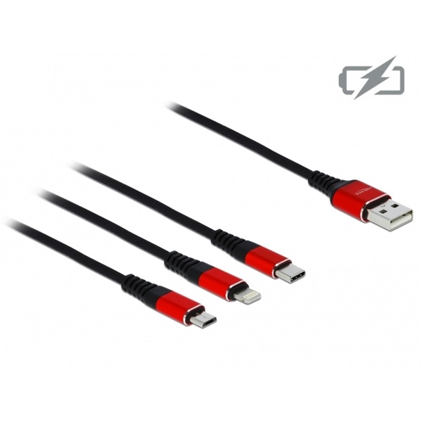 Delock Kábel  85892  USB2.0  microUSB  Lightning  USB Type-C töltő kábel készlet Fekete  1m