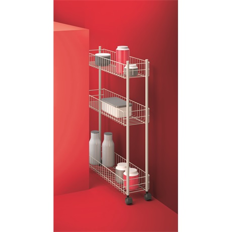 Metaltex MX341433 FINO-3 EXTRA KESKENY 3 POLCOS GURULÓS TÁROLÓ, FEHÉR, 58X16X72 CM