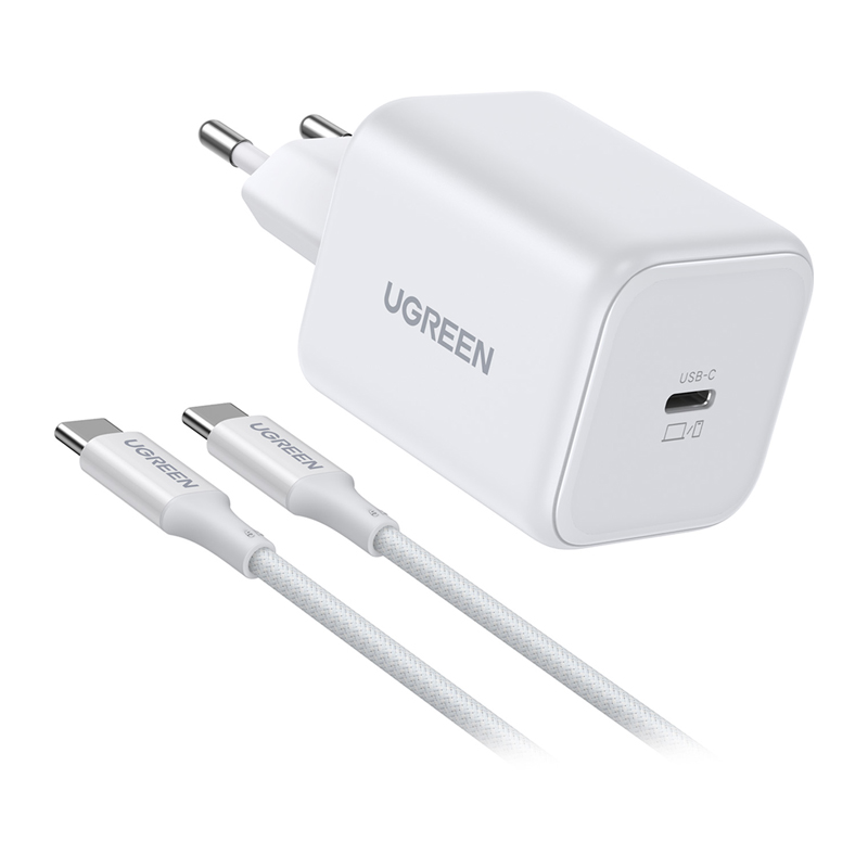 Ugreen X524 USB-C  GaN  45 W  fali töltő + 1 m kábel Fehér