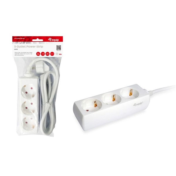 Equip  245550  3 Schuko 1,5m kábel Hálózati Elosztó Fehér 